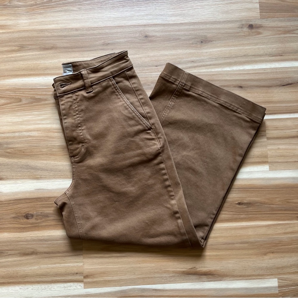 Everlane Tan Crop High Waisted Wide Leg Pants